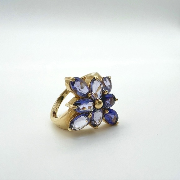 JL Iolite Flower 10k Yellow Gold Ring Size 7 - Picture 1 of 10